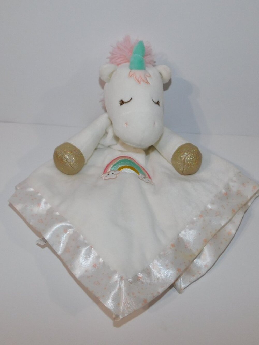 Douglas Baby White Unicorn embroidered rainbow Security Blanket Baby Lovey Nunu